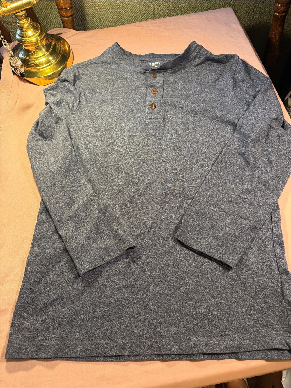 Old Navy Navy Heathered Long-Sleeve Henley Top